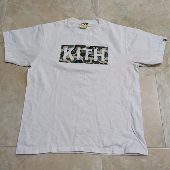 Kith Other - Kith A Bathing Ape (BAPE) White/Camouflage Box Logo T-shirt - Large